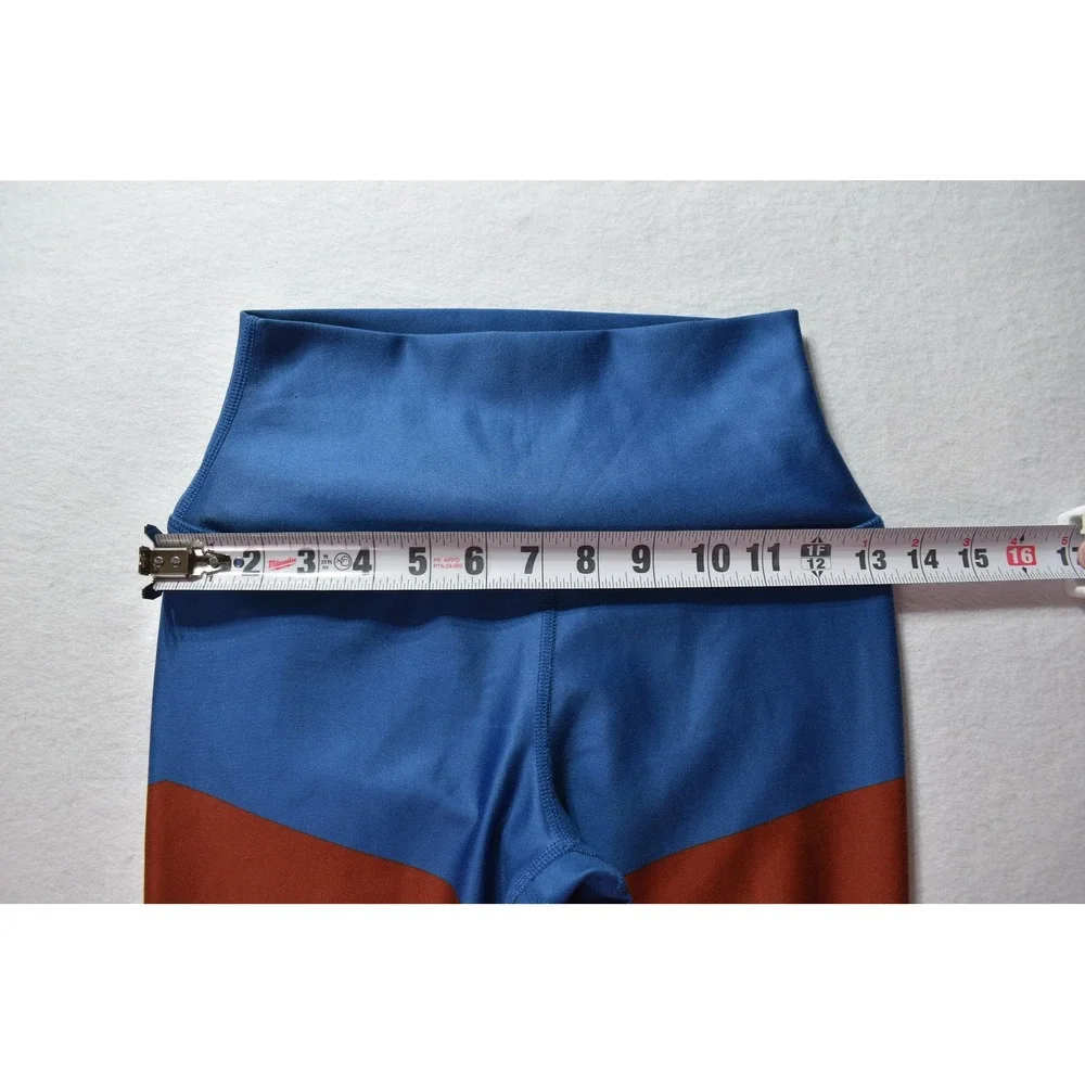 Alo Yoga High Waist Colorblock Striped Leggings Blue Rust Orange Small